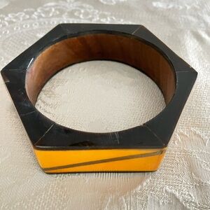 Hexagonal Black and Yellow Bangle Bracelet